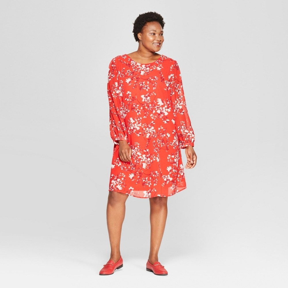 🔥Ava & Viv Floral Print Long Sleeve Shift Dress